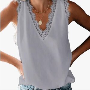 FREE w/purchase NWOT S Small lace v neck top light grey chiffon camisole tank